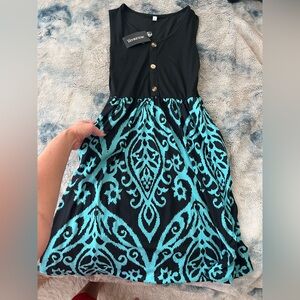 Black and Teal Sleeveless Dress